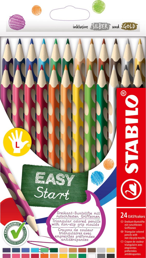 Stabilo easycolors - ergonomische kleurpotloden - linkshandig - extra dikke 4.2 mm kern - set met 24 kleuren
