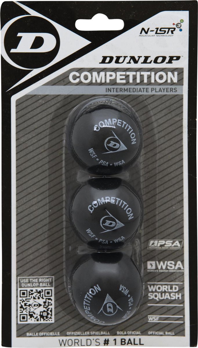 Dunlop competition -squashbal - 3 ballen - 1 gele stip