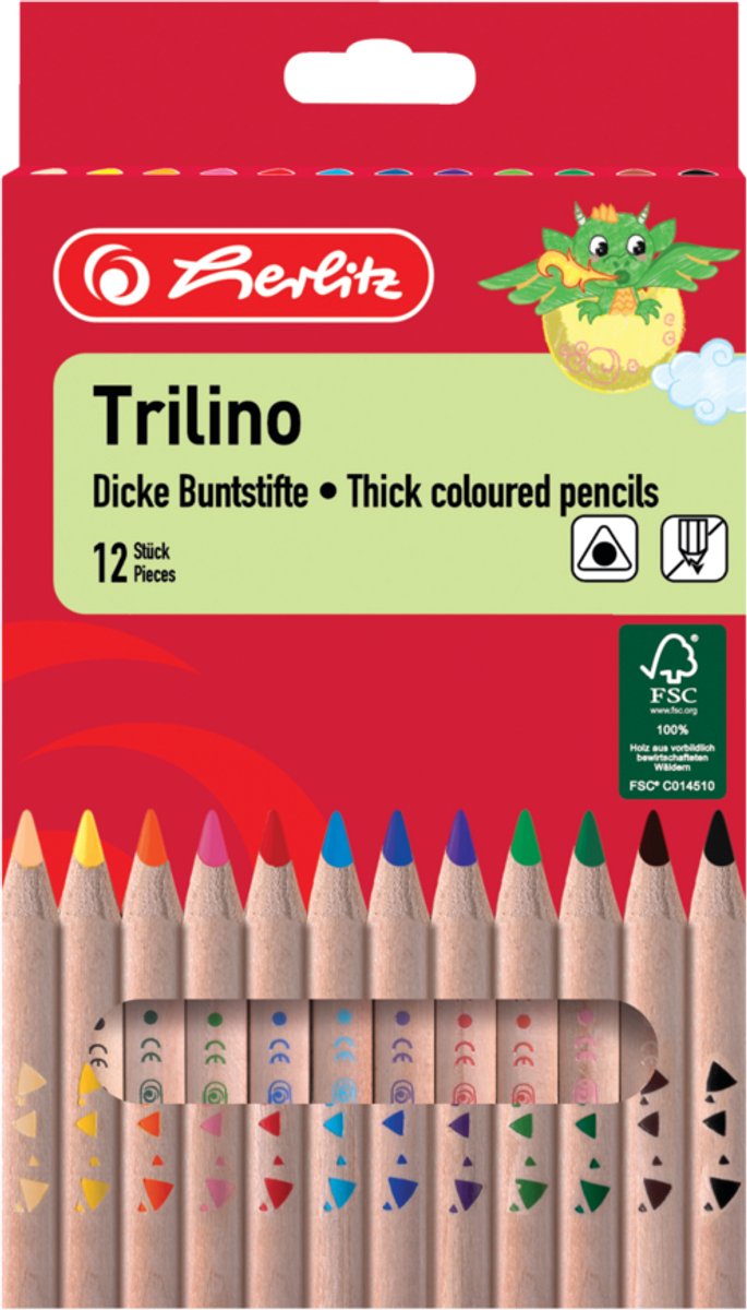 Herlitz trilino kleurpotloden - driehoekig - 12 kleuren (12 stuks)