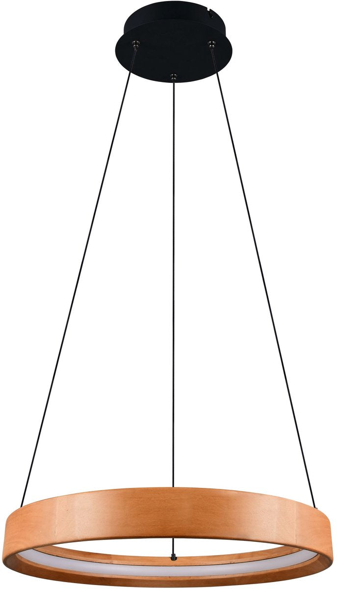 Trio lynwood - hanglamp - houtkleurig - incl. 1x smd 28 w - dimbaar met schakelaar - plafondbevestiging - geheugenfunctie - in hoogte verstelbaar - fsc-certificaat