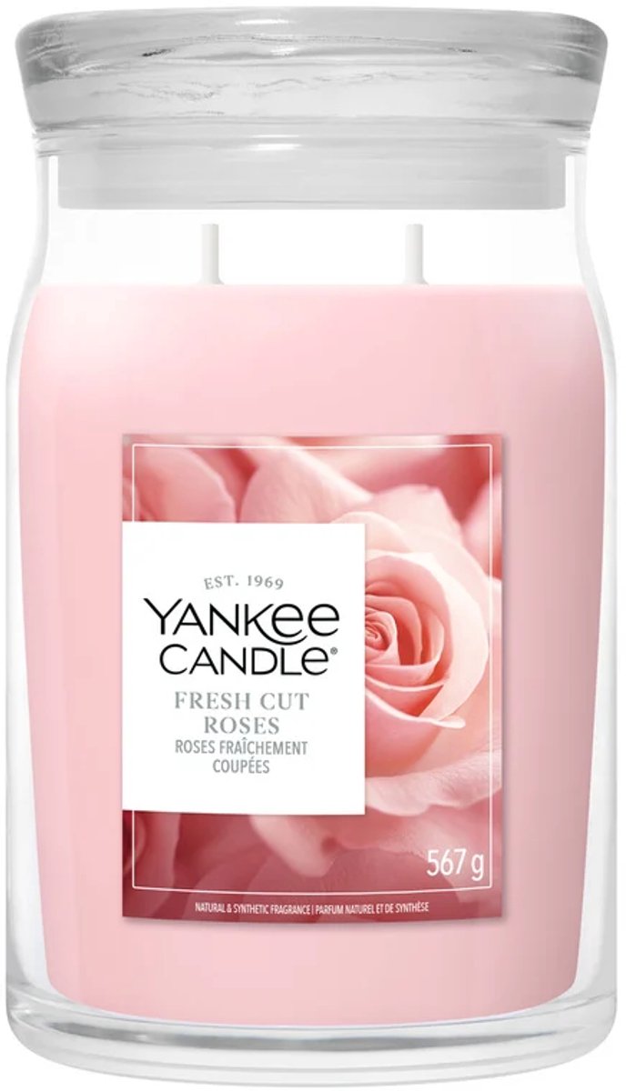 Yankee candle - fresh cut roses large jar geurkaars - 90 branduren - twee lonten