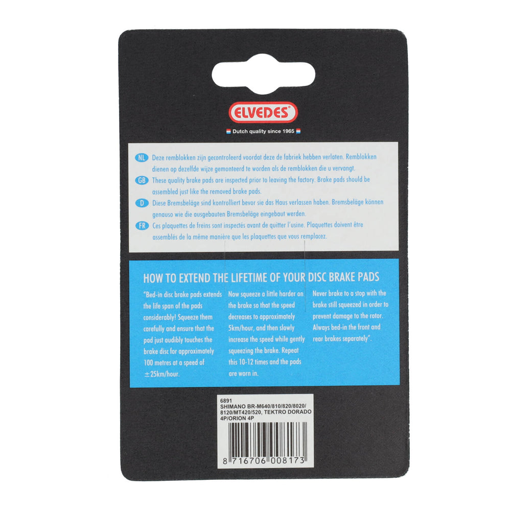 Jeu de plaquettes de frein à disque Elvedes organique Shimano BR-M810 (1 paire)