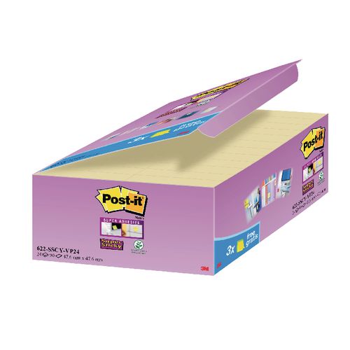 Zelfklevende notes post-it 24 x 90 vel 47.6 x 47.6 mm blanco kanariegeel