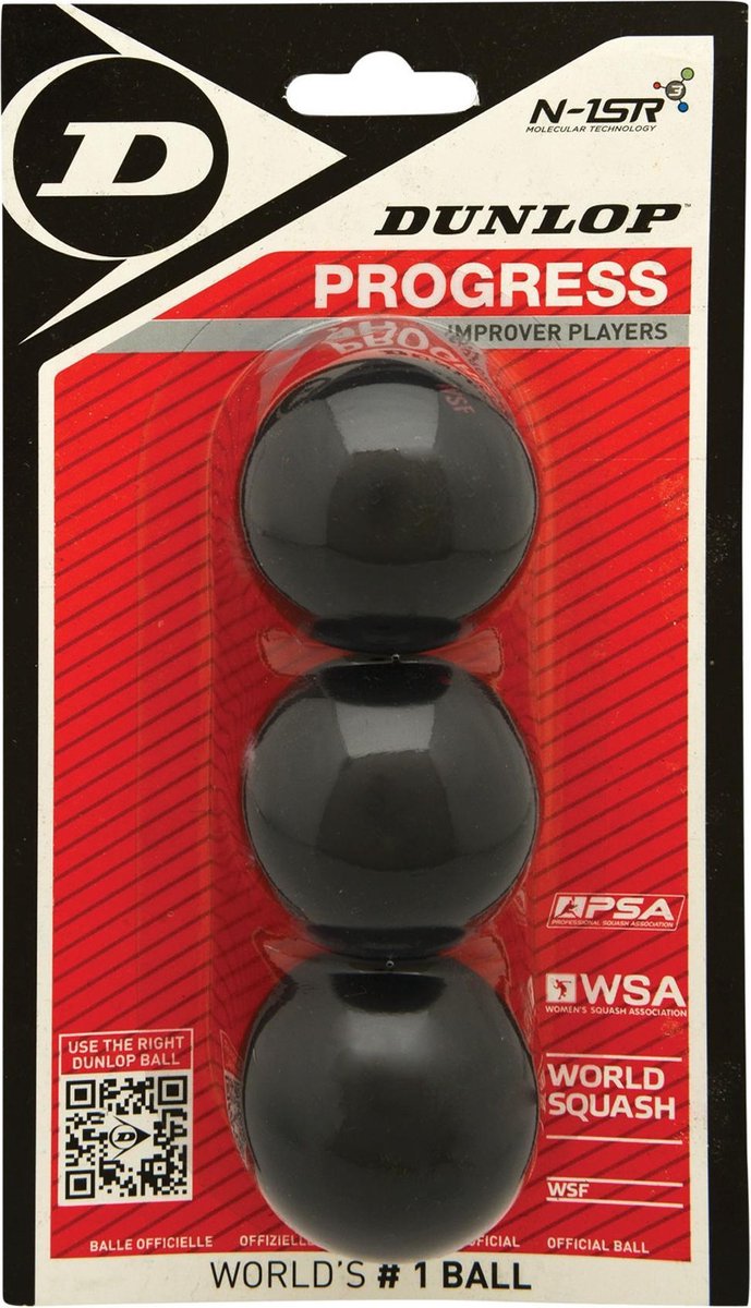 Dunlop progress - squashballen halfgevorderde speler- 3ball blister- zwart