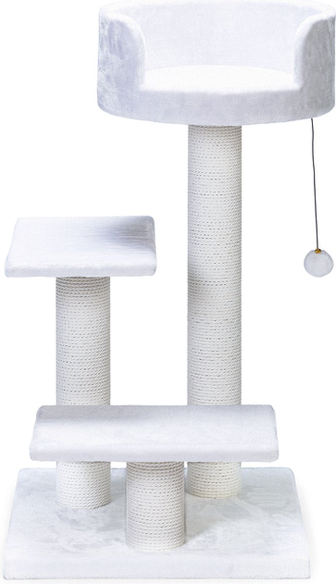 Beeztees krabpaal serpa figo - incl touw met balletje - 3 ligplekken - wit - 50x50x92 cm