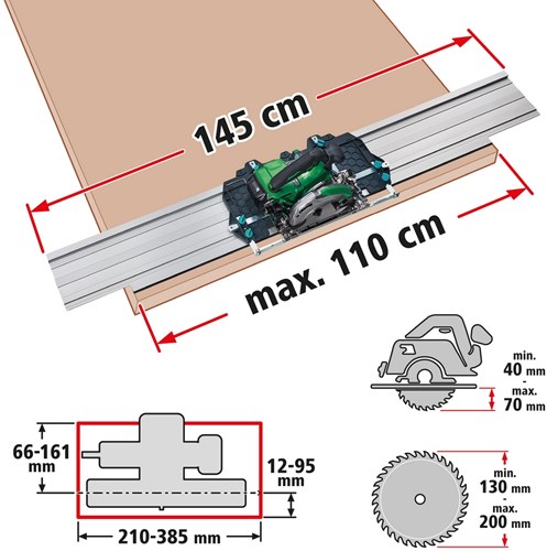 Wolfcraft - geleiderail universeel voor cirkelzaag 1450mm - zaaggeleider- fks 145 geleidingssysteem voor invalzaag - 6913000