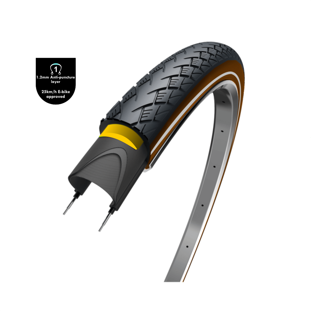 Wolff traveller (1.2mm anti leklaag), zwart bruin met reflectie, 28x1.75, etrto 47-622