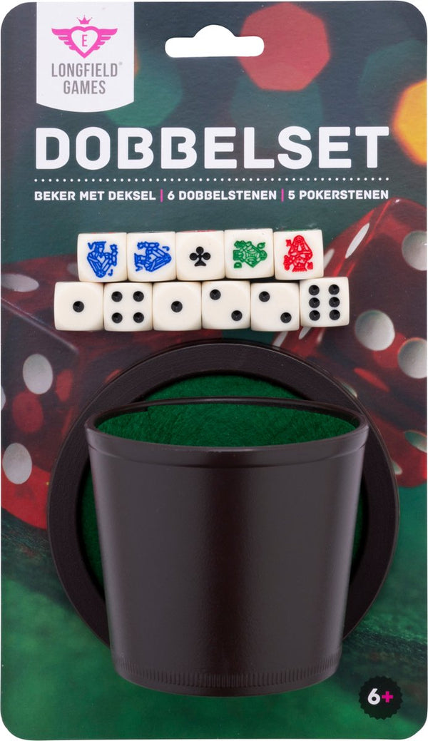 Longfield poker cup with lid - including 2 sets of dice (16mm) - dice set - classic dice game family game - engelhart