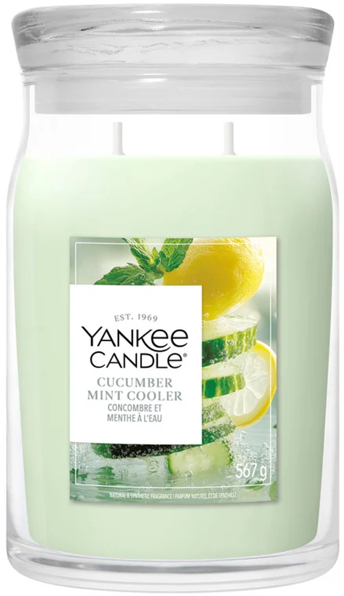 Yankee candle - cucumber mint cooler large jar geurkaars - 90 branduren - twee lonten