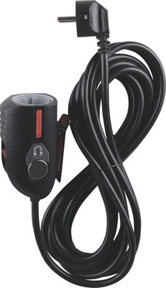 Q-link verlengkabel - met clip, schakelaar en magneet - 3 x 1.5 mmâ² - 5 m - zwart
