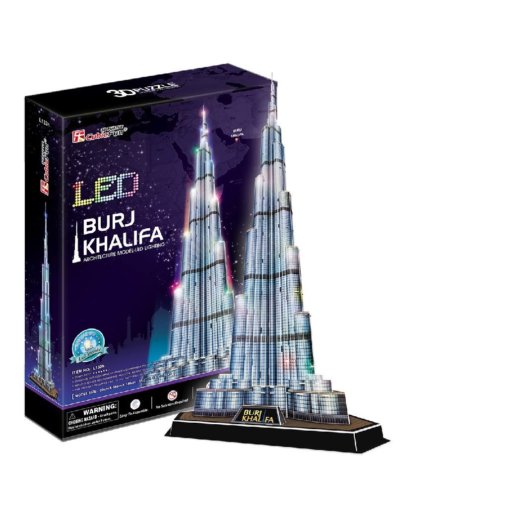 Kubieke leuke 3D-puzzel burj khalifa met led-verlichting