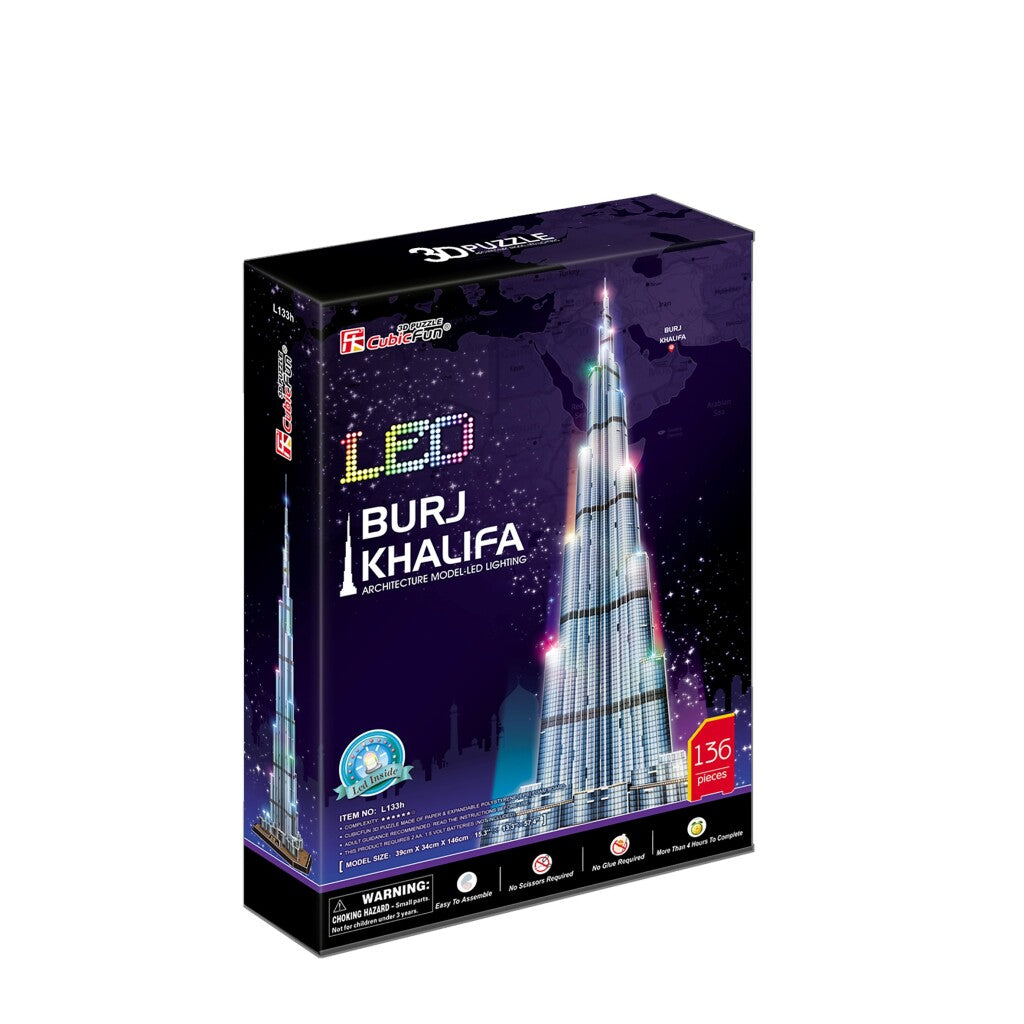 Kubieke leuke 3D-puzzel burj khalifa met led-verlichting