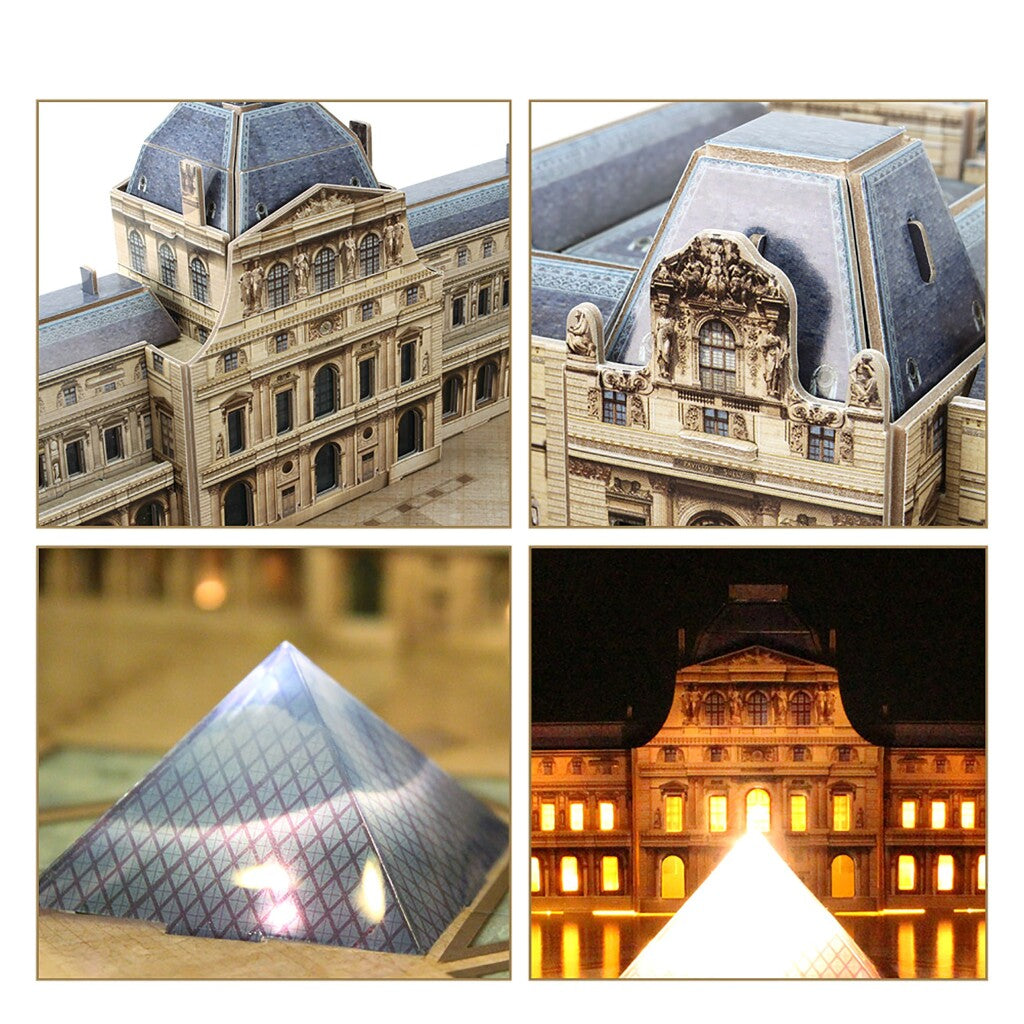 Kubieke leuke 3d puzzel de louvre met led-verlichting