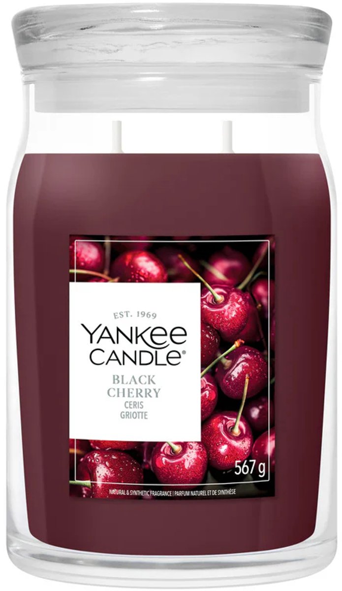 Yankee candle - black cherry large jar geurkaars - 90 branduren - twee lonten
