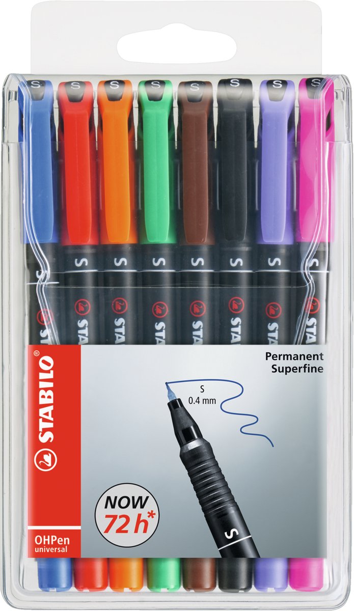 Stabilo ohpen superfijn permanente marker in etui - 8dlg.