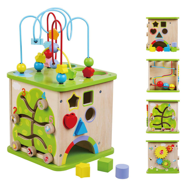 Activiteitenkubus met kralenspiraal - 25x25x45cm