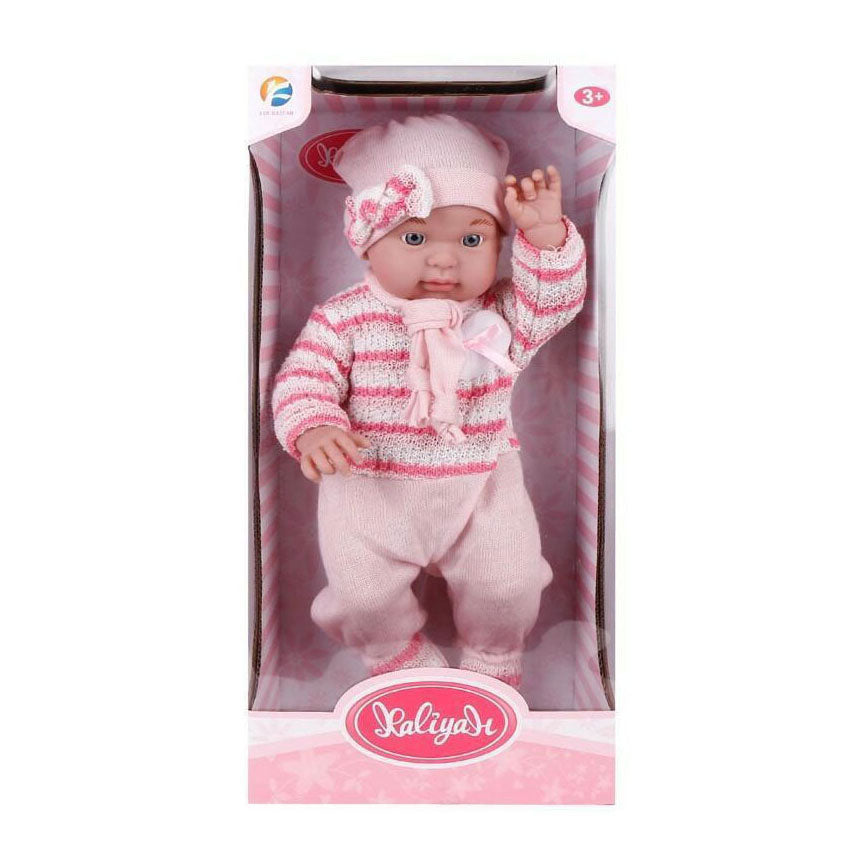 Baby met roze outfit en muts - 45cm