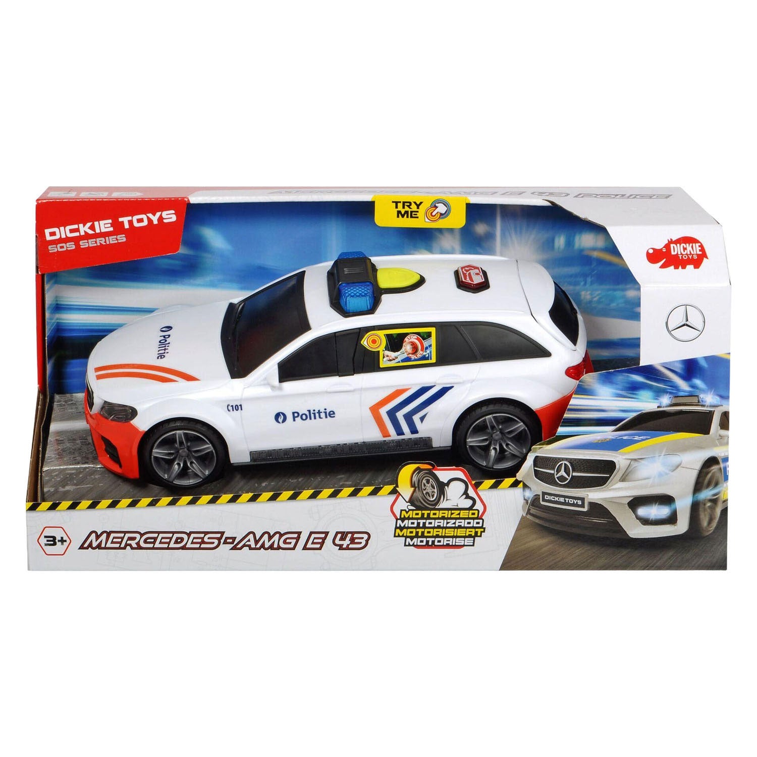 Dickie toys mercedes-amg e43 sos belgische politiewagen - 30 cm - licht geluid - speelgoedvoertuig