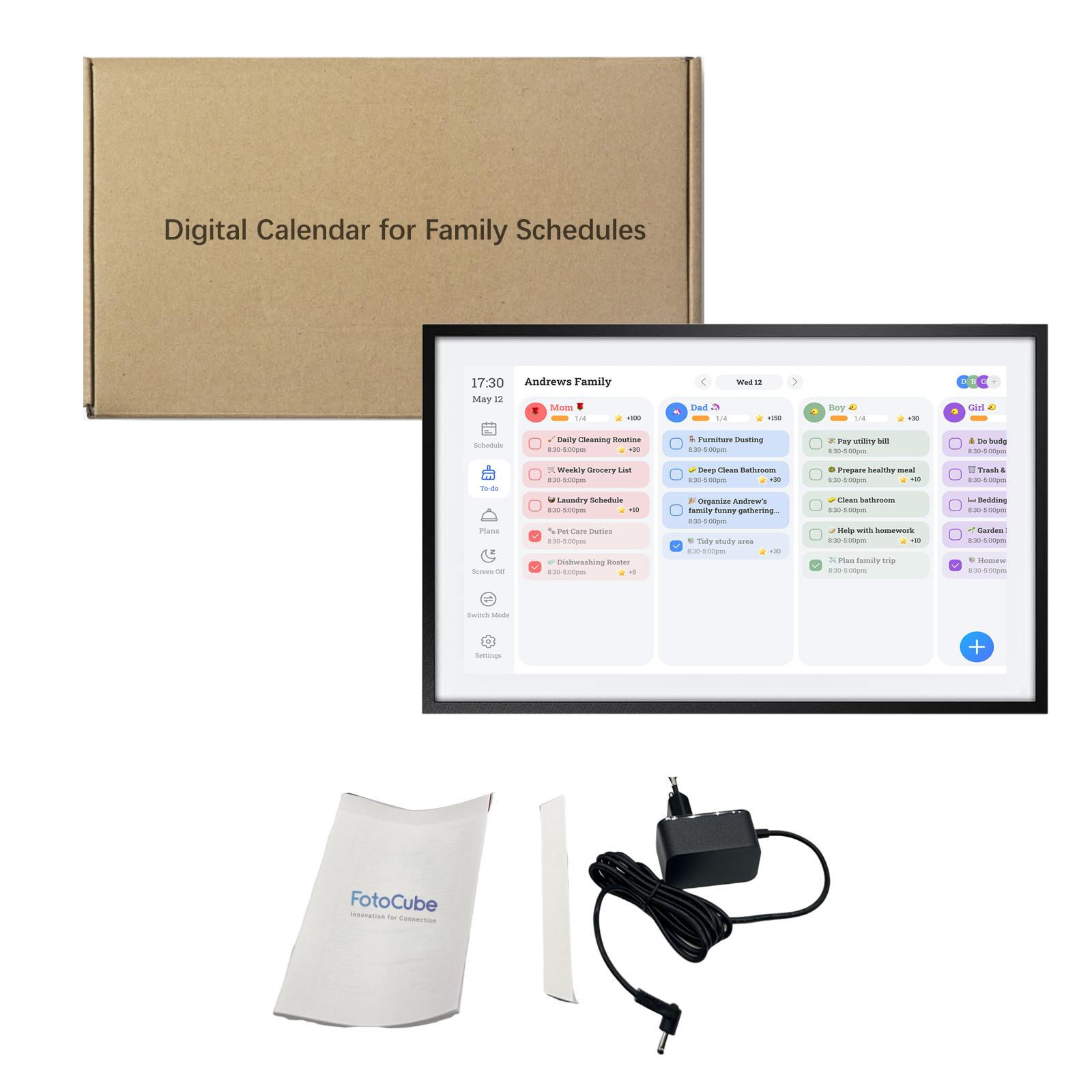 Benel fotocube 3-in-1 digitale fotolijst met kalender pw156-ca zwart 15.6 inch