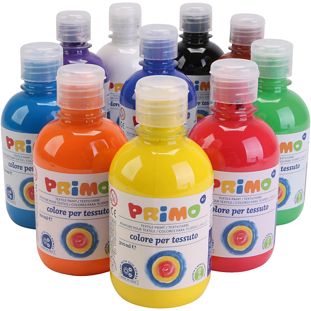 Primo textielverf, diverse kleuren, 10x300 ml 1 doos