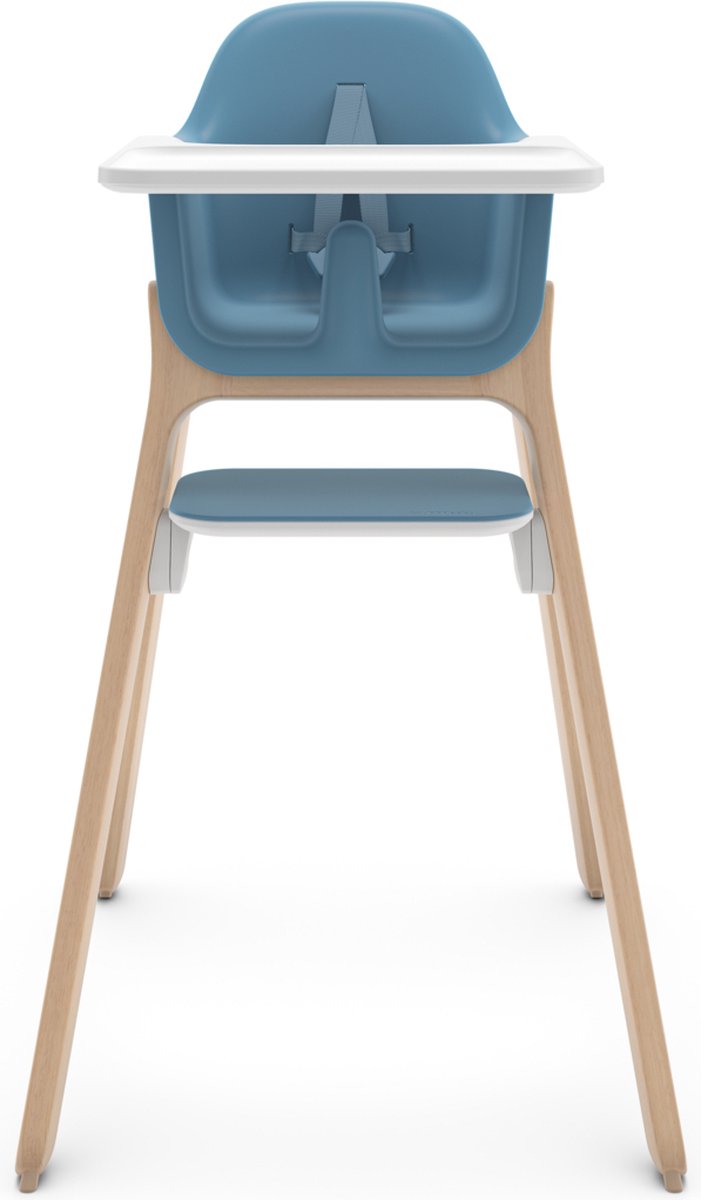 Uppababy ciro caleb - kinderstoel - blauw - hout - verstelbare voetensteun - afneembaar eetblad
