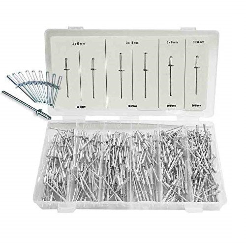Assortiment de rivets aveugles, 320 pièces dans une boîte de rangement. composé de 80x : 3x6mm, 3x8mm, 3x10mm, 3x15mm