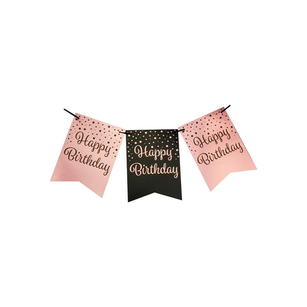 Paperdreams vlaggetjesslinger roze zwart - birthday