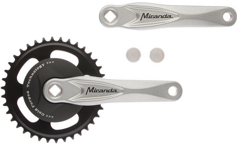 Miranda crankstel ALFA 1 38T, cranklengte 170mm.zilver, aluminium, spieloos. ontmoette schijf