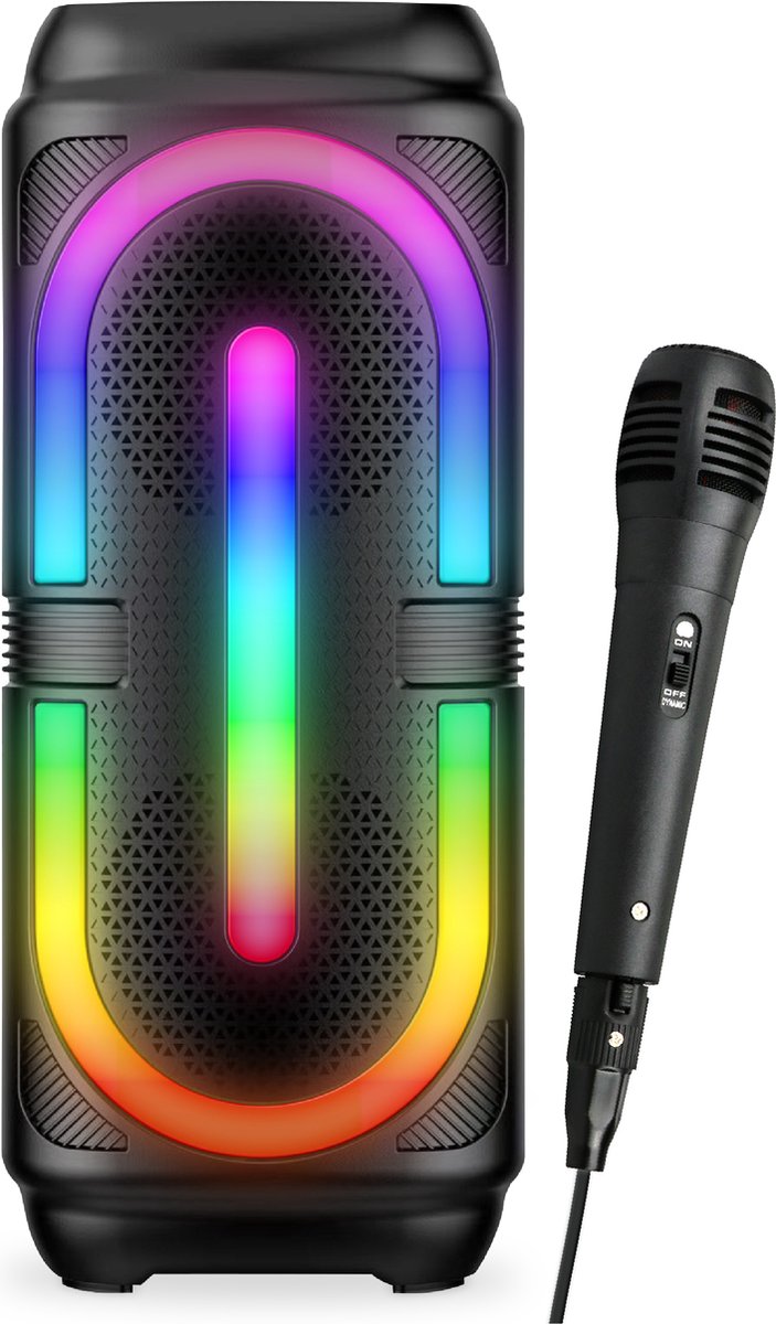 Partyfunlights draadloze karaoke set party speaker met microfoon zwart - discoverlichting - oplaadbaar