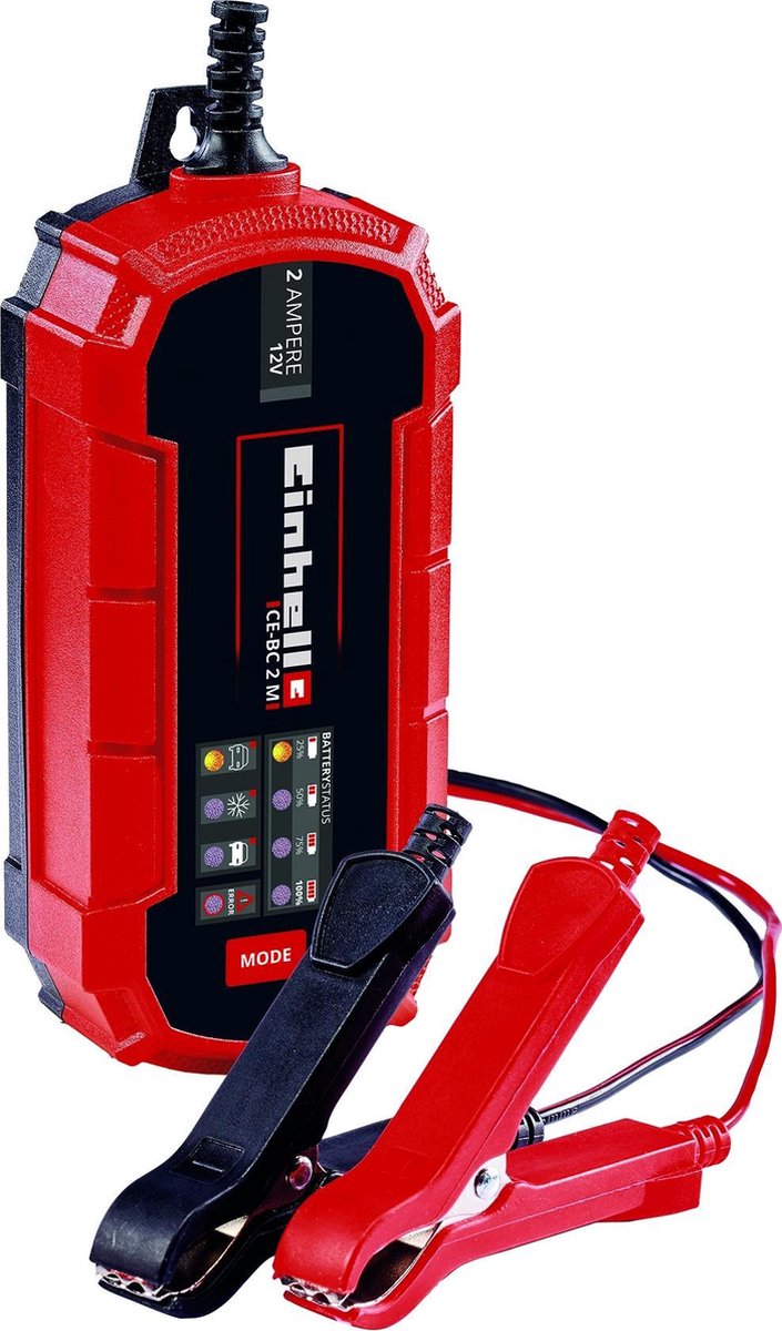 Einhell acculader ce-bc 2 m - laadvoltage: 12 v - max. laadstroom: 2 a - accu's van min. 3 tot max. 60 ah - druppellaadfunctie - geschikt voor gel, agm, onderhoudsvrije loodzuur accu's