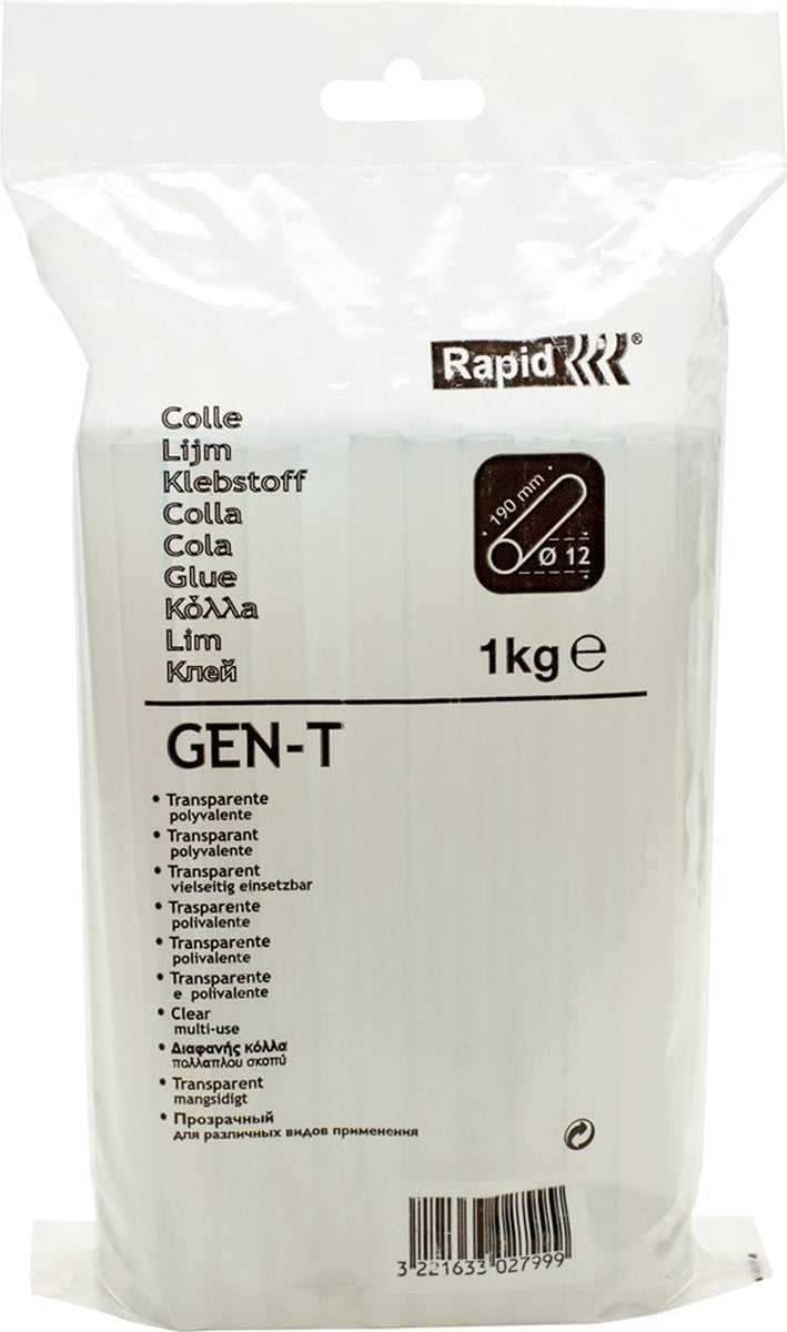 Rapid gen-t - lijmpatronen 12x190 mm - 1kg zak - transparant