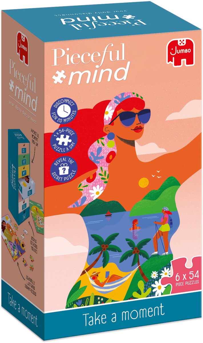 Jumbo pieceful mind - take a moment - legpuzzel - 6 puzzels van 54 stukjes - mindfulness oefening - ontspanning cadeau - vanaf 14 jaar