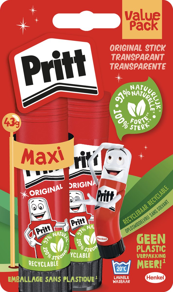 Pritt lijmstift value-pack 2x43 gram | lijmstick plakmiddel | school kantoor lijmstift | makkelijk milieuvriendelijk te gebruiken lijmstift.