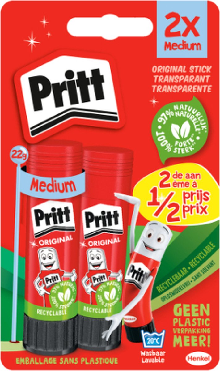 Pritt lijmstift original duopack � 2 x 22g � oplosmiddelvrij uitwasbaar