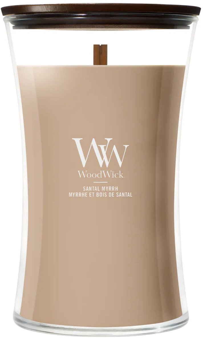 Woodwick hourglass large geurkaars - santal myrrh - 130 branduren