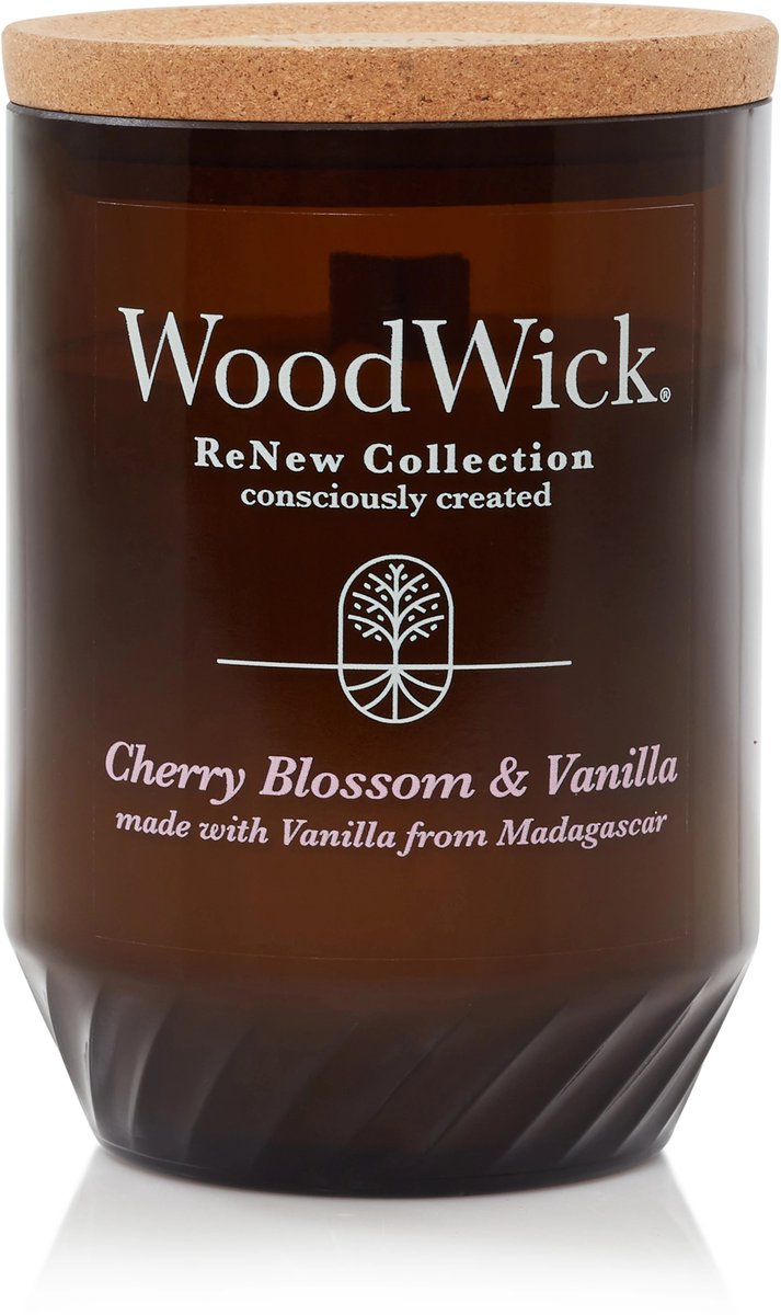 Woodwick renew medium geurkaars - cherry blossom vanilla - 55 branduren