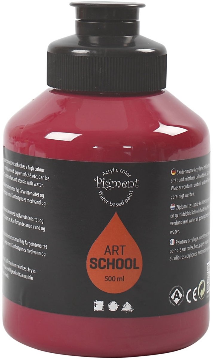 Pigment art school acrylverf – donkerrode verf – acrylaatverf – acrylic paint – hobbyverf – knutselen en verven – sneldrogend – semi transparant – semi glanzend – – 500 ml