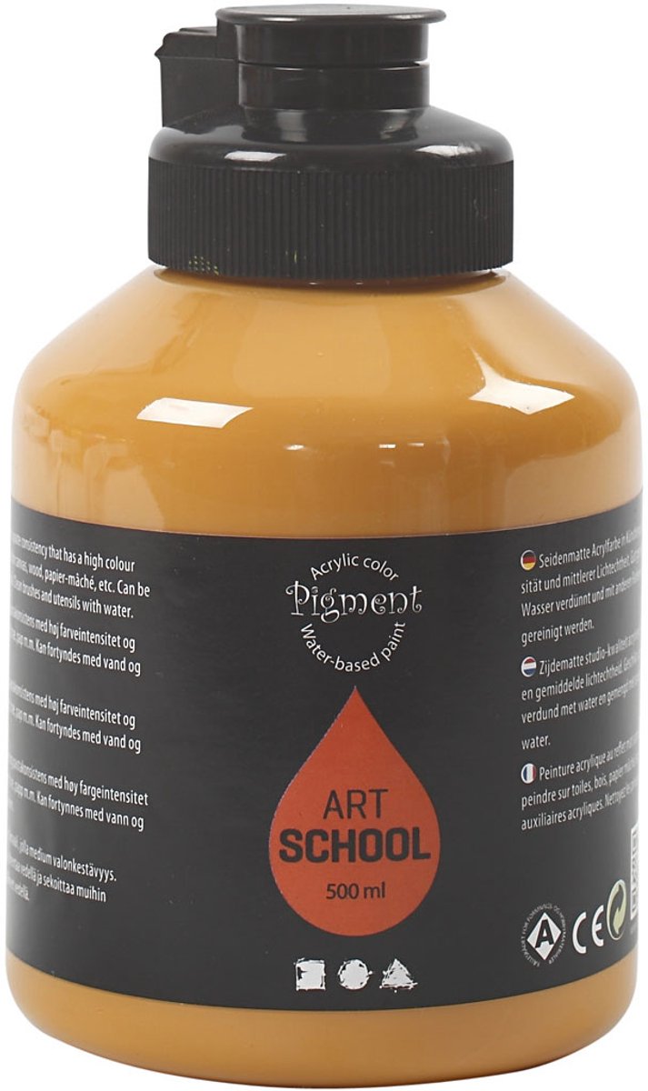 Pigment art school acrylverf ochre – semi-glanzend – dekkende acrylverf – waterbasis acrylverf voor canvas, hout en gips – 500 ml
