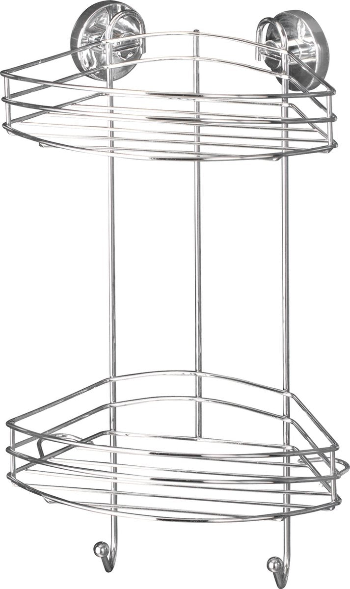 Wenko vacuum-loc hoekrek 2-laags chroom 24x16x41cm - doucherek - douchemand - bevestigen zonder boren