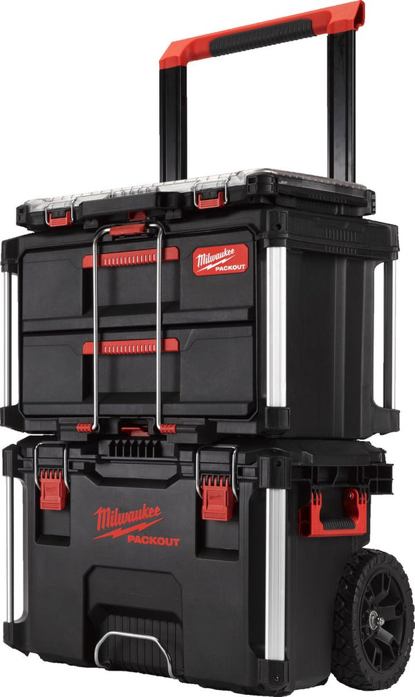 Milwaukee packout startset met 2 ladebox + 3 opbergkoffer trolley en organiser slim
