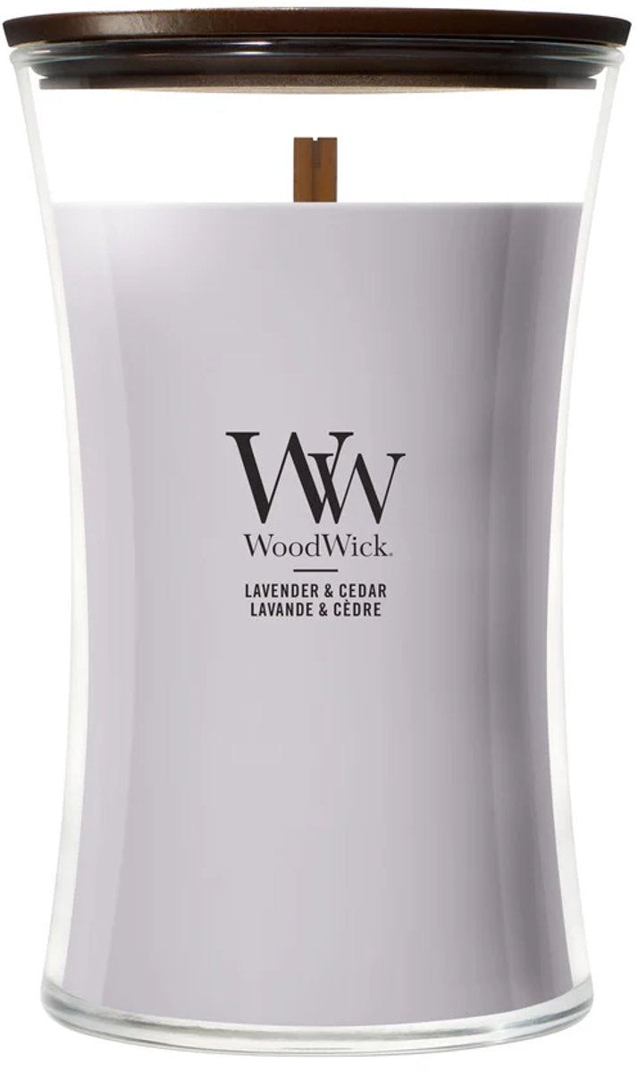 Woodwick hourglass large geurkaars - lavender cedar - 130 branduren