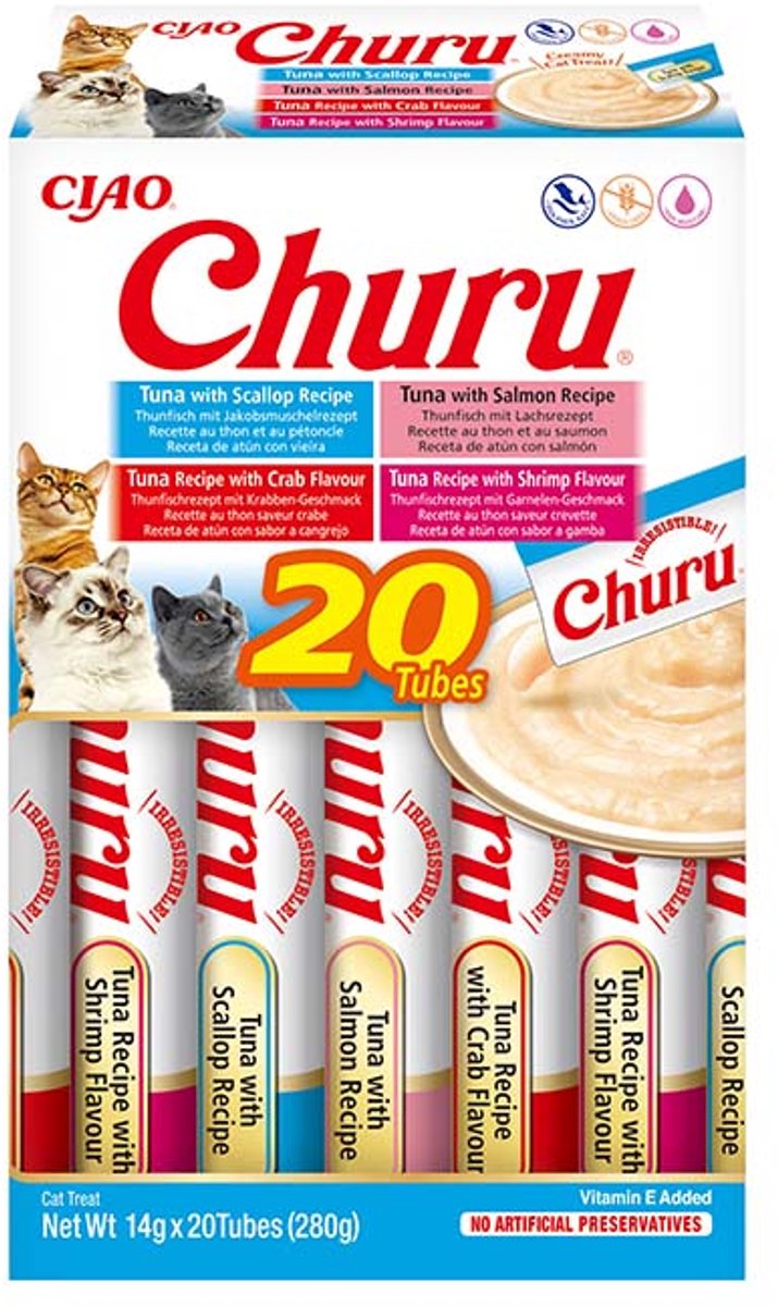 Inaba ciao churu creamy puree kattensnack liquid tonijn zeevruchten 20x14g