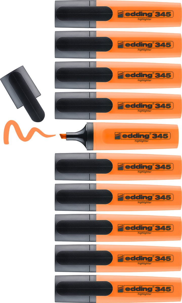 Edding 345 highlighter - oranje - 10 markeerstiften - beitelpunt 2-5 mm - ideaal voor heldere markeringen en accentuering van tekstfragmenten en notities