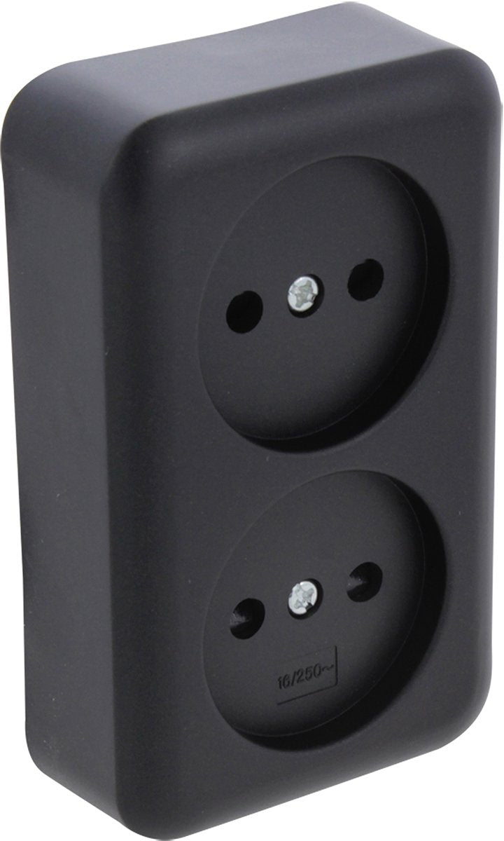 Q-link dubbel stopcontact – wandcontactdoos met kinderbeveiliging – opbouw – zwart