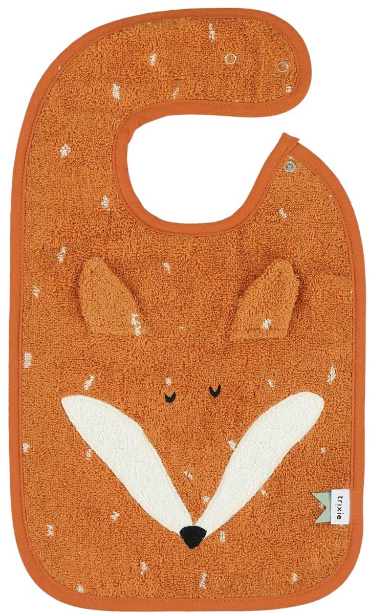 Trixie slabbetje - mr. fox - zachte badstof - 100% biologisch katoen - met drukknopjes - oranje