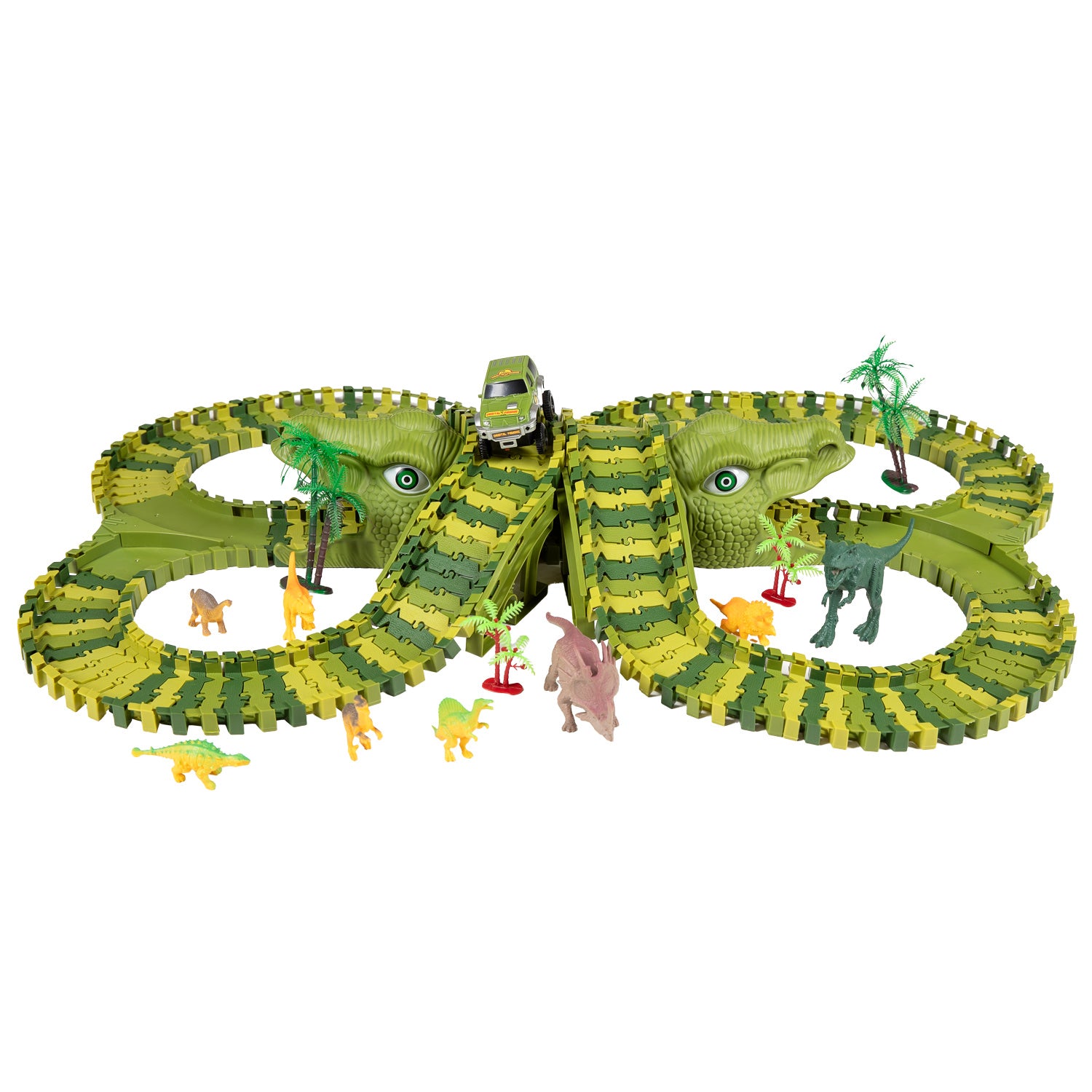 Lobbes speelgoed bv dinotrack - racebaan met dino's - 200-delige set - 3+ jaar