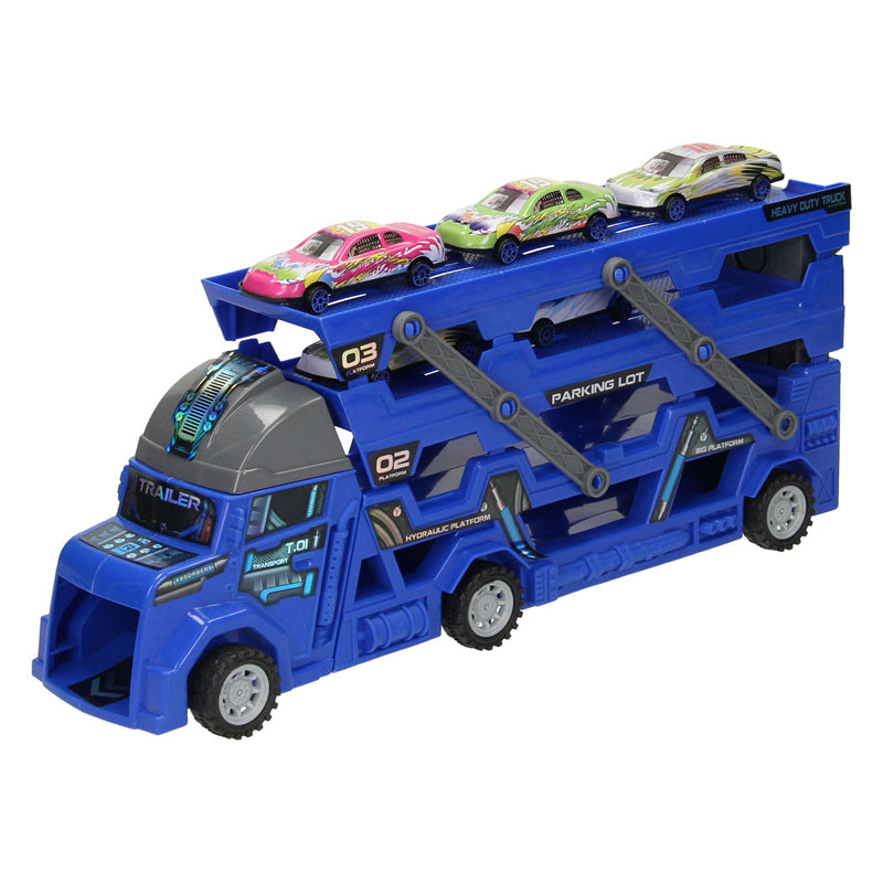 Lobbes uitklapbare autotransporter met afschietfunctie - blauw