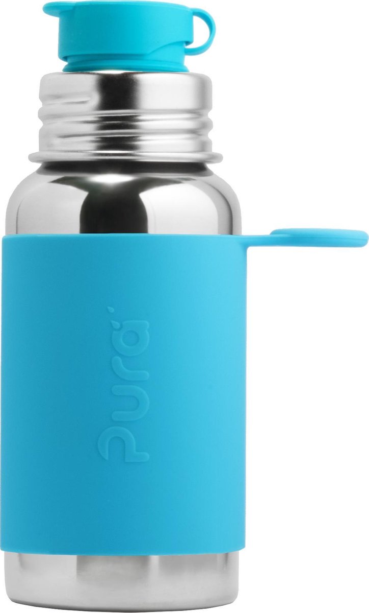 Pura sportfles 550 ml - drinkfles - bidon - plasticvrij - roest niet - vaatwasserbestendig - inclusief sportsleeve en sportdop - top is verwisselbaar - veelzijdig - aqua