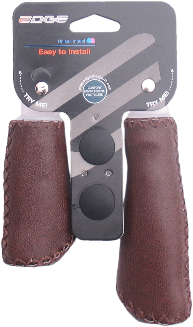 De Edge Leather Grip - Ergonomisch gevormde handvatset - Echt leer - 135mm schakels 92mm rechts - Mat Donkerbruin