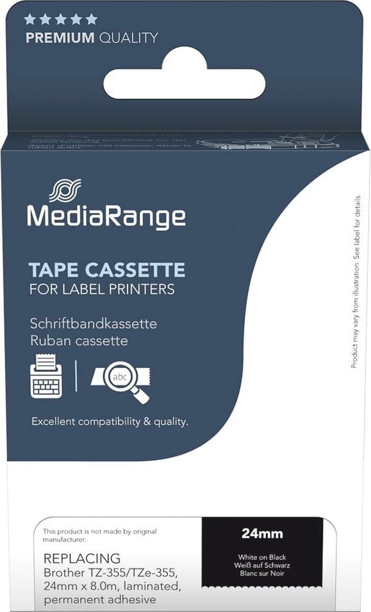 Mediarange schriftbandka. brother tz-355 tze-355 24mm 8m ws